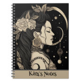 Boho Witchy Woman, Celestial Moon Stars, zwart Notitieboek (Voorkant)