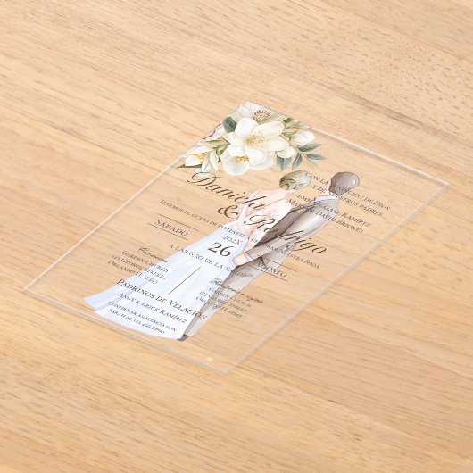 Boho with bride and groom wedding acryl uitnodigingen (Laagn)