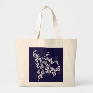 Boho Witte Bloem Boorvogel Met Paisley Patroon Grote Tote Bag