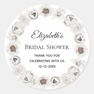 Boho witte bloem bruiloft feest ronde sticker