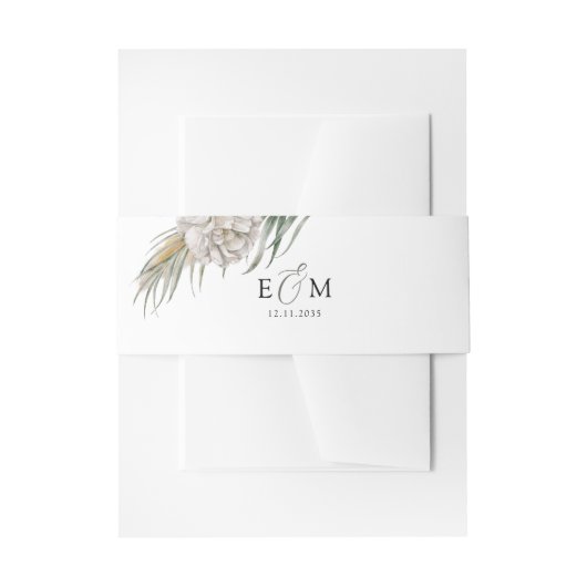 Boho witte bloem- en palmhuwelijk uitnodigingen wikkel (Voorkant Voorbeeld)