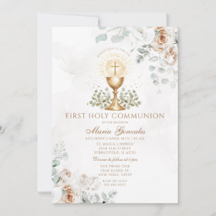 Boho Witte Bloem Eucharistie Eerste Heilige Commun Kaart
