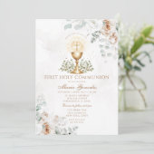 Boho Witte Bloem Eucharistie Eerste Heilige Commun Kaart (Staand voorkant)