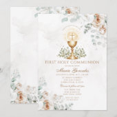 Boho Witte Bloem Eucharistie Eerste Heilige Commun Kaart (Voorkant / Achterkant)