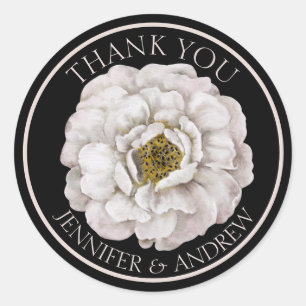 Boho Witte Bloem & Zwarte Trouw Favor Ronde Sticker