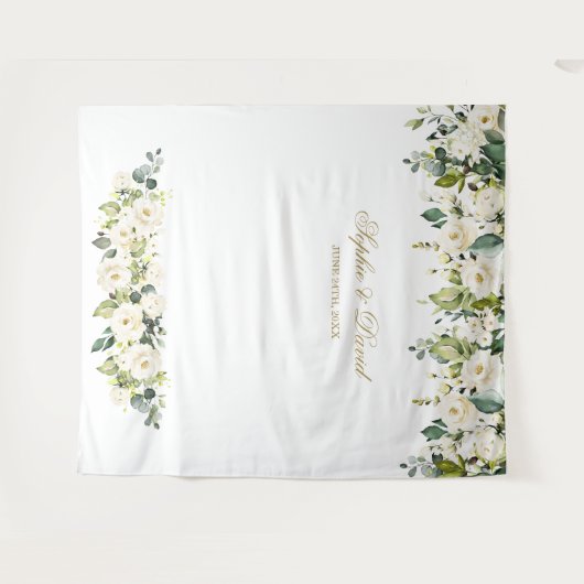 Boho witte bloemen bruiloft photo booth achtergron wandkleed (Voorkant (horizontaal))
