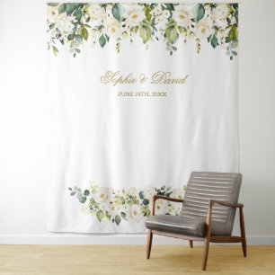 Boho witte bloemen bruiloft Photo Booth achtergron Wandkleed