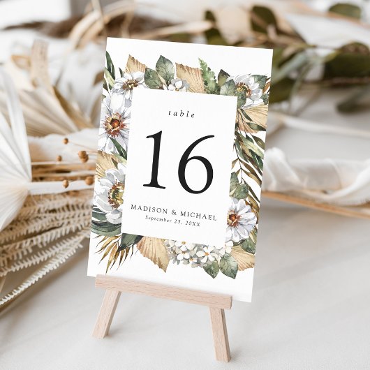 Boho witte bloemen- en groenbruiloft kaart