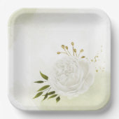 Boho witte bloemen groene bladeren botanisch papieren bordje (Voorkant)