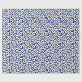 Boho Witte Bloemen Op Blauwe Achtergrond Cadeaupapier (Vlak)
