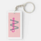Boho Witte Bloemen Op Roze Sleutelhanger (achterkant)