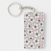 Boho Witte Bloemen Op Roze Sleutelhanger (Voorkant)