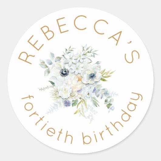Boho Witte Bloemen Vrouwelijke 40e Verjaardag Ronde Sticker (Voorkant)