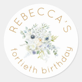 Boho Witte Bloemen Vrouwelijke 40e Verjaardag Ronde Sticker