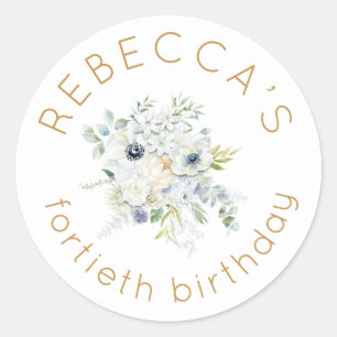 Boho Witte Bloemen Vrouwelijke 40e Verjaardag Ronde Sticker