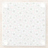 Boho witte bloemendruk op roze glazen onderzetter (Achterkant)