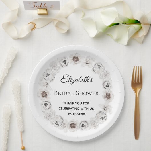 Boho witte bloemige bruidsdouche  papieren bordje (Huwelijk)