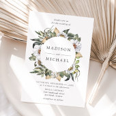 Boho witte bloemige groene krans bruiloft kaart