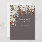 Boho Witte Bloemige Herfst Asgrijze Bruiloft Kaart (Achterkant)