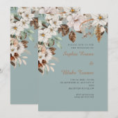 Boho Witte Bloemige Herfst Groene Trouw Kaart (Voorkant / Achterkant)
