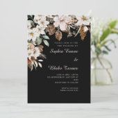 Boho Witte Bloemige Herfst Zwarte Trouw Kaart (Staand voorkant)