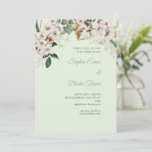 Boho Witte Bloemige Winter Lichtgroene Trouw Kaart (Staand voorkant)
