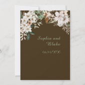 Boho Witte Bloemige Winter Mocha Bruine Bruiloft Kaart (Achterkant)