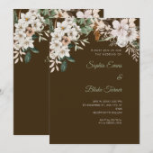 Boho Witte Bloemige Winter Mocha Bruine Bruiloft Kaart (Voorkant / Achterkant)