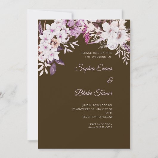 Boho Witte Bloemige Winter Mocha Bruine Bruiloft Kaart (Voorkant)