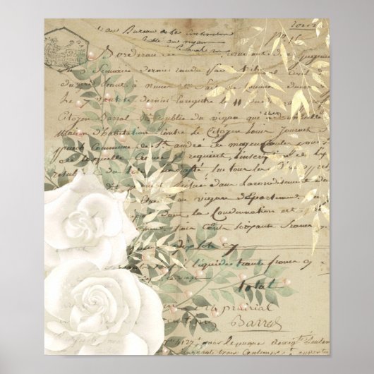 Boho Witte Bloemrijke Groene Script Lettering Goud Poster (Voorkant)