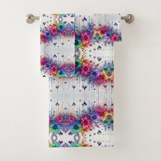 Boho Witte Bloemrijke Regenboog Bad Handdoek (Insitu)