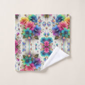 Boho Witte Bloemrijke Regenboog Bad Handdoek (Wasdoekje)