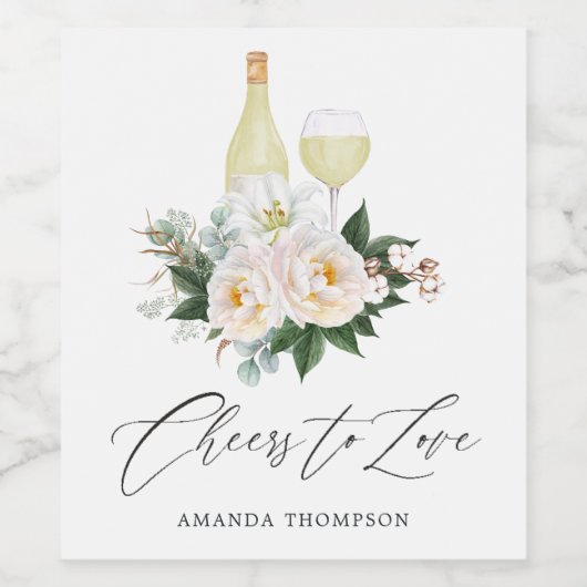 Boho Witte Bloemrijke Wijnproeverij Bruidsdouche W Wijn Etiket (Enkel label)