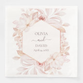 Boho witte & blos roze rozen trouw servetten (Voorkant)