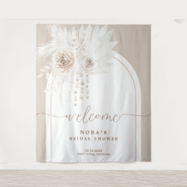 Boho Witte Boho Bloemenboog Achtergrond Wandkleed