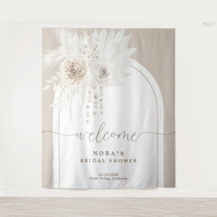 Boho Witte Boho Bloemenboog Achtergrond Wandkleed