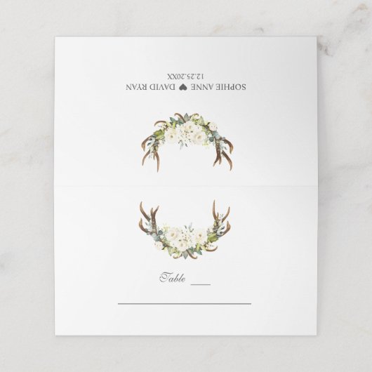 Boho Witte Crème Bloemen Geweien Tafelnummer Plaatskaartje (Buitenkant ongevouwen)