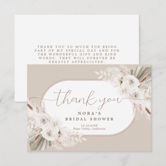 Boho witte en neutrale gedroogde bloemen bedankkaart (Voorkant / Achterkant)