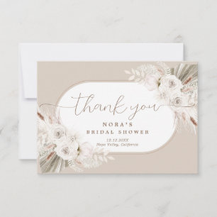 Boho witte en neutrale gedroogde bloemen bedankkaart