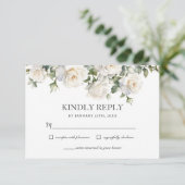 Boho witte ivoor Rozen bloemengroen bruiloft RSVP Kaartje (Staand voorkant)