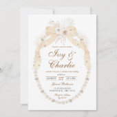 Boho Witte Ivoren Coquette Rozen Bruiloft Kaart (Voorkant)