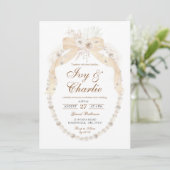 Boho Witte Ivoren Coquette Rozen Bruiloft Kaart (Staand voorkant)