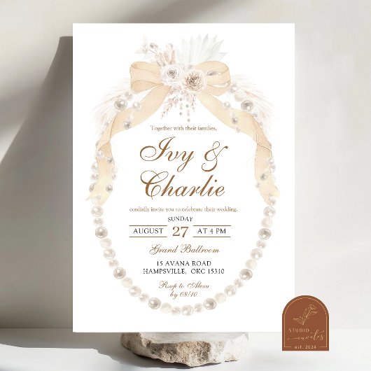 Boho Witte Ivoren Coquette Rozen Bruiloft Kaart