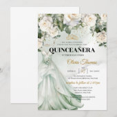 Boho Witte Jurk & Witte Rozen Groen en Goud Kaart (Voorkant / Achterkant)