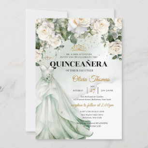 Boho Witte Jurk & Witte Rozen Groen en Goud Kaart