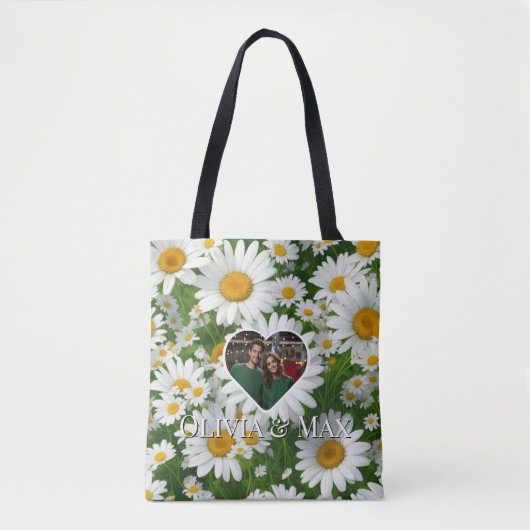 Boho witte madeliefjes bloemenfoto sjabloon tote bag (Voorkant)