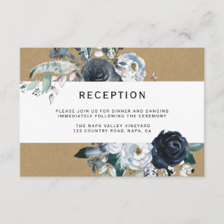 Boho Witte Marine Pioen Kraft Bruiloft Receptie Informatiekaartje