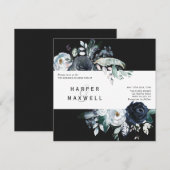 Boho Witte Marine Pioen Kraft Bruiloft Vierkant Zw Kaart (Voorkant / Achterkant)