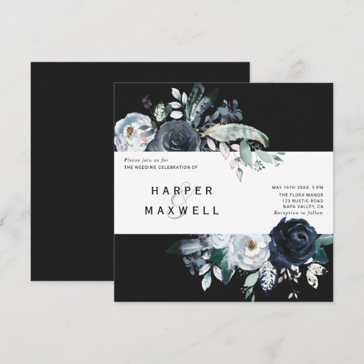 Boho Witte Marine Pioen Kraft Bruiloft Vierkant Zw Kaart (Voorkant / Achterkant)