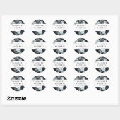 Boho Witte Navy Pioen Waterverf Bruiloft Zwart Ronde Sticker (Vel)
